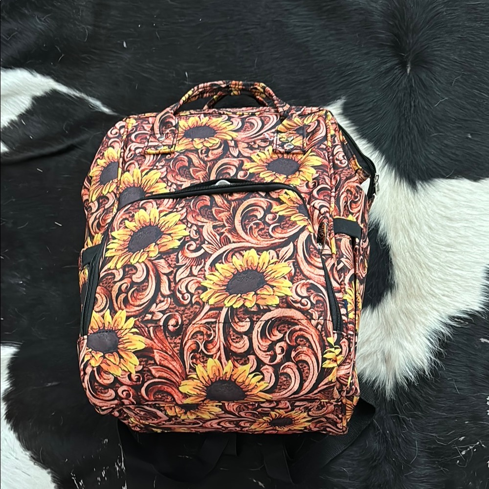 Sunflower tooled diaper bag